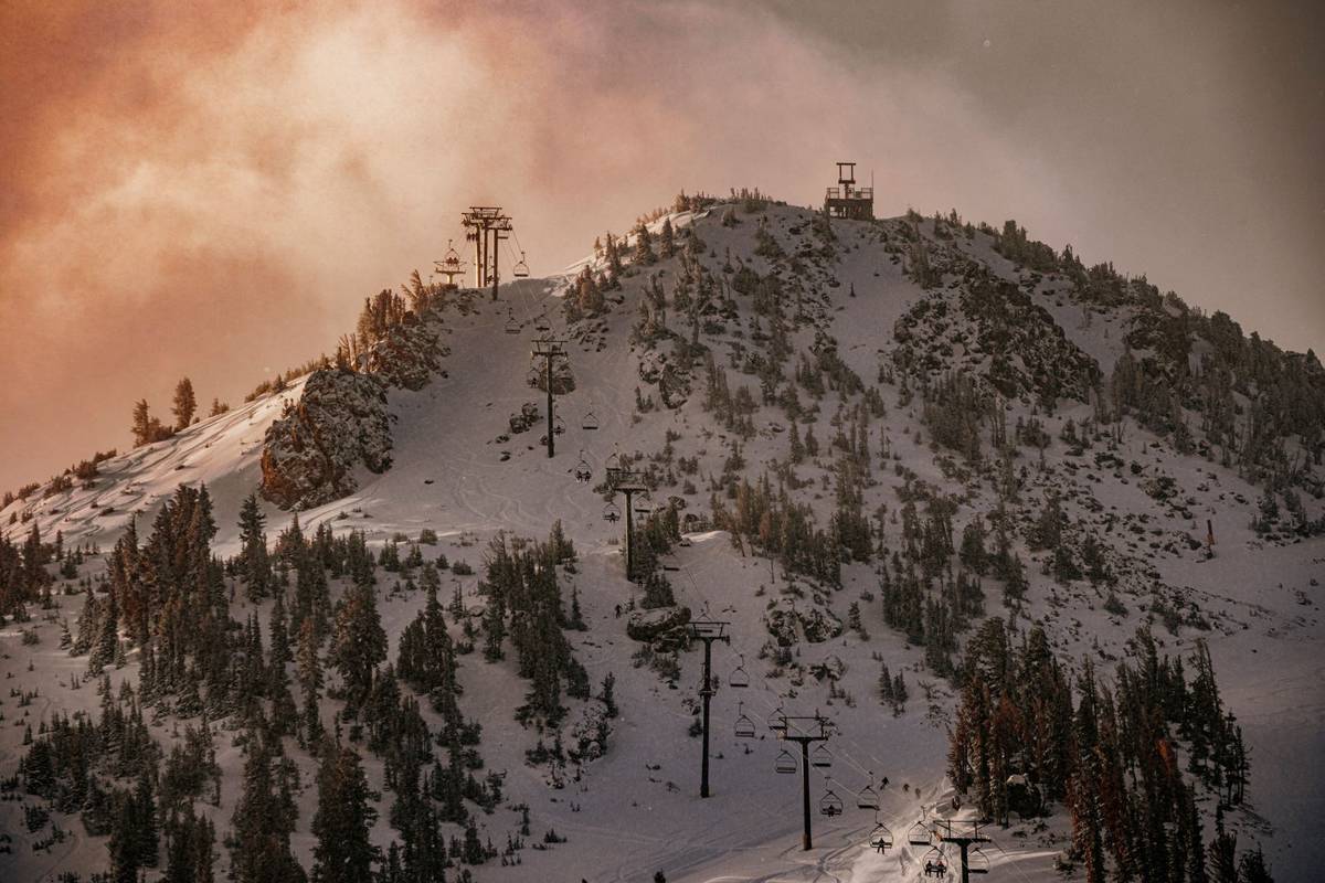 Clouds are seen over a snow-covered Mammoth Mountain Ski Area, in Mammoth Lakes, Calif. on Mond ...