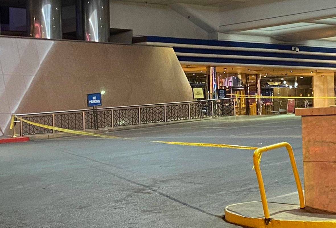 Crime scene tape covers the valet entrance to Bally's Las Vegas after a domestic dispute result ...