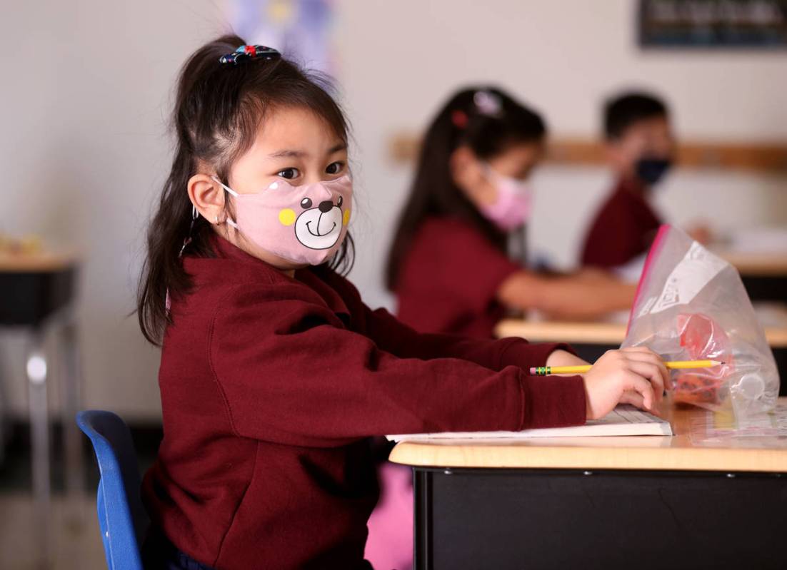 Maddie Lagunda, 6, in Tammy Schuster's kindergarten class during school at Coral Academy of Sci ...