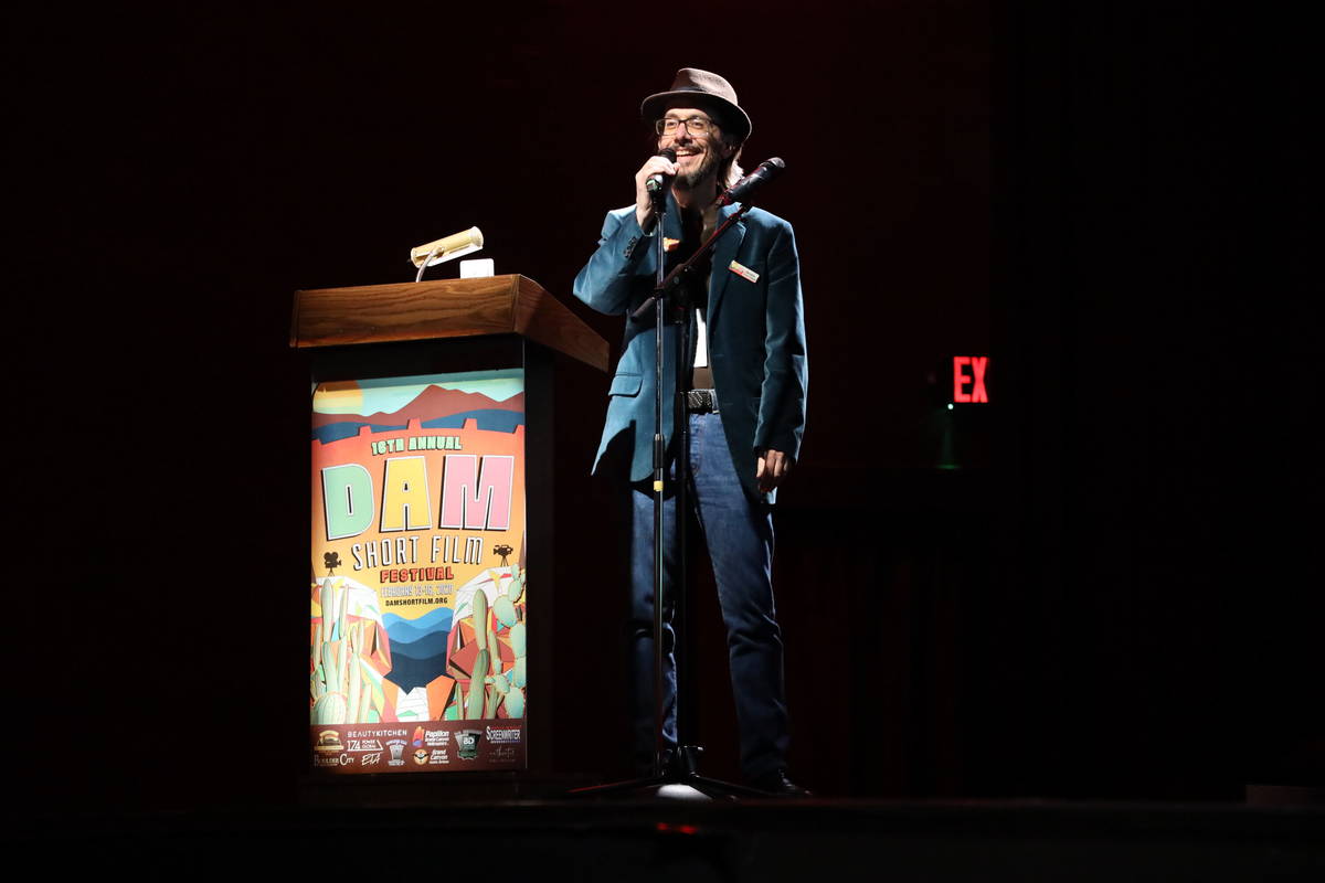 Lee Lanier, co-founder of the Dam Short Film Festival, speaks during the 2020 installment of th ...