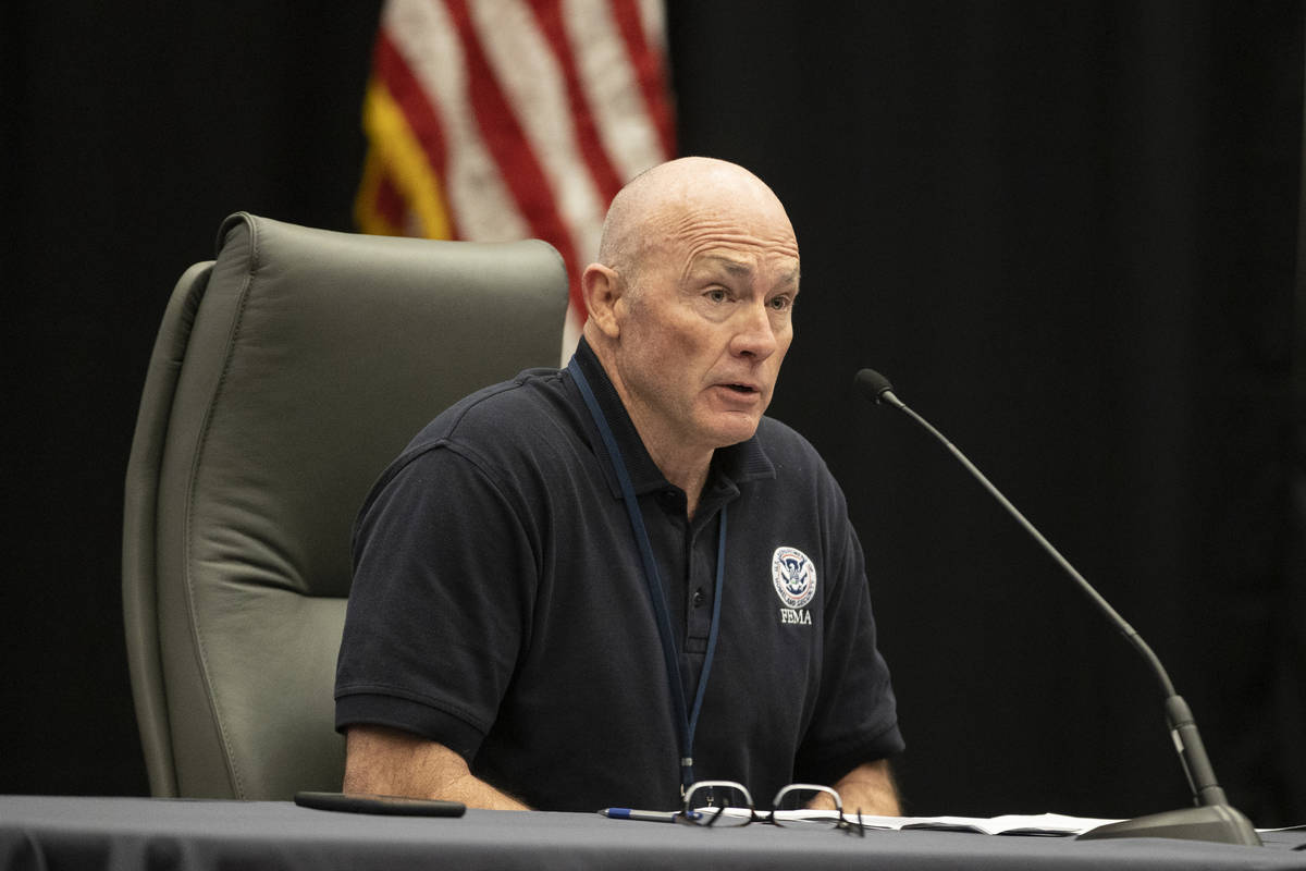 Daniel Frazee, branch director for the Federal Emergency Management Agency, speaks during a pre ...