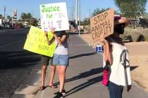 Protesters gathered in front of North Las Vegas City Hall in early September 2020 to ask for fe ...