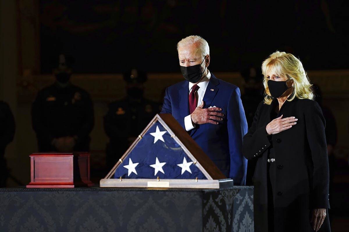 President Joe Biden and first lady Jill Biden pay their respects to the late U.S. Capitol Polic ...