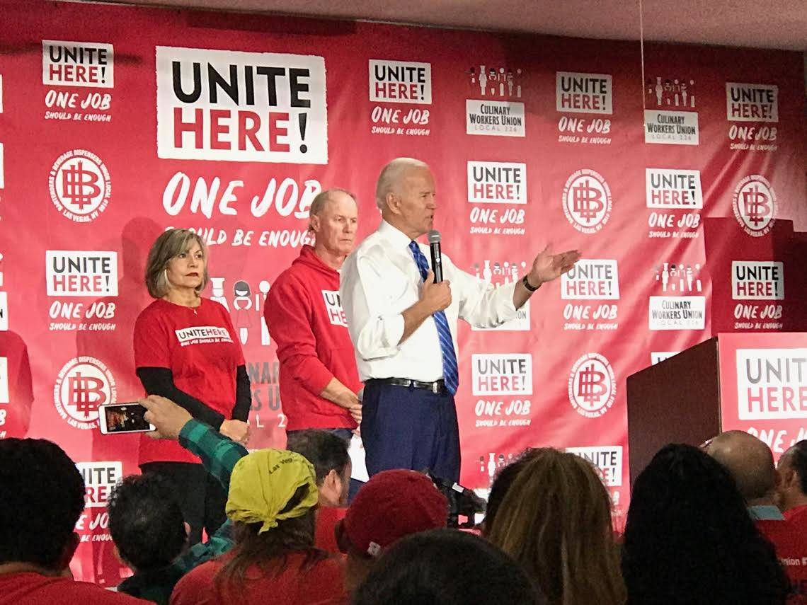 Former Vice President Joe Biden speaks to an audience of UNITE HERE members at the Culinary Uni ...