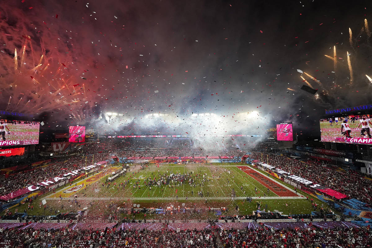 Fireworks explode after the Tampa Bay Buccaneers defeated the Kansas City Chiefs in the NFL Sup ...