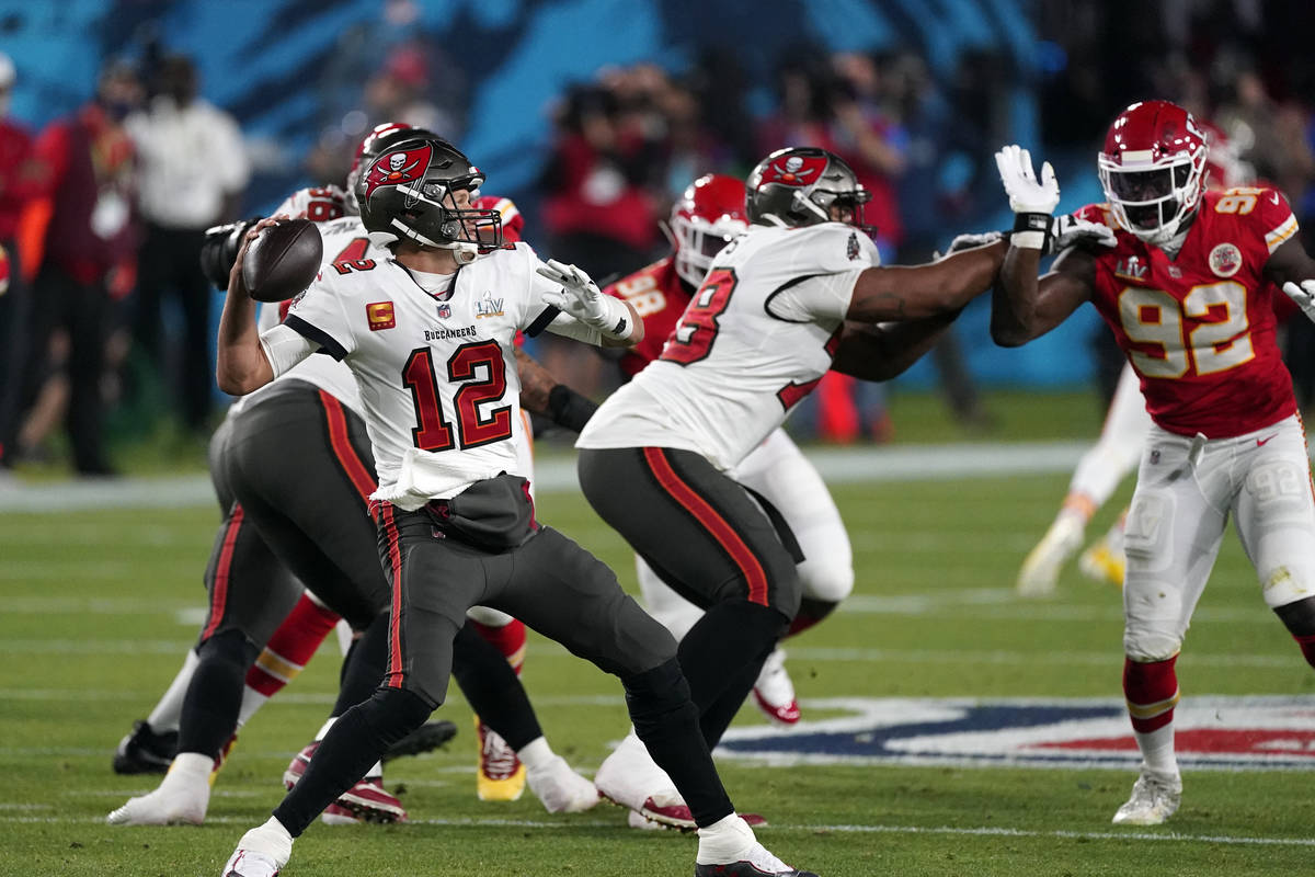 Tampa Bay Buccaneers quarterback Tom Brady (12) passes during the first half of the NFL Super B ...