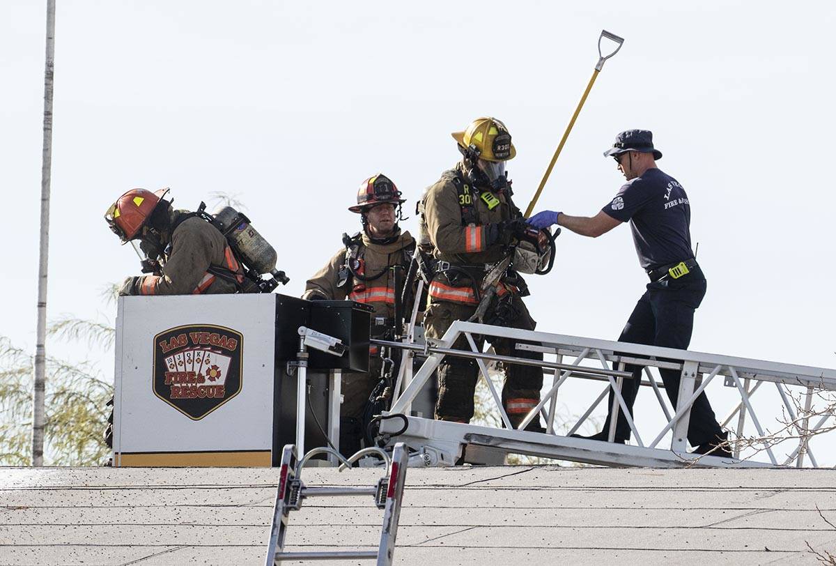 Las Vegas firefighters battle a two-alarm fire at the vacant St. Joseph’s Catholic School in ...