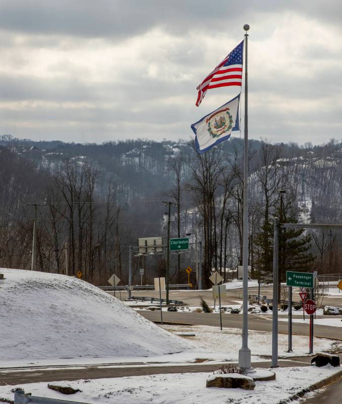 Snow about the Yeager Airport on Wednesday, Feb. 3, 2021, in Charleston, W.Va. (L.E. Baskow/Las ...