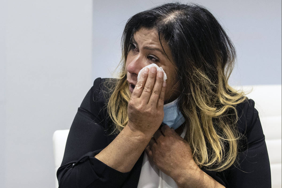 Maria Garcia weeps as she talks about her daughter at her attorney's office on Friday, Feb. 12, ...