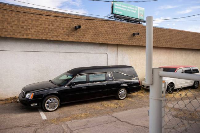 A hearse at Clark County Funeral Services in Las Vegas on Jan. 22, 2021. (Chase Stevens/Las Veg ...