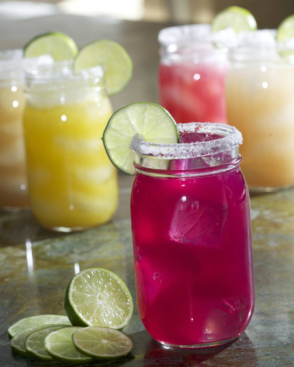 A selection of margaritas, with prickly pear in the foreground, from La Comida. (La Comida)