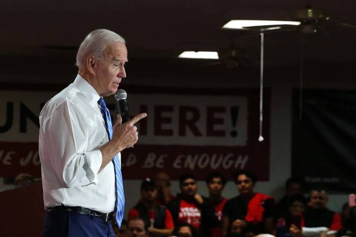 Joe Biden speaks during a town hall event. (Bizuayehu Tesfaye/Las Vegas Review-Journal) @bizute ...