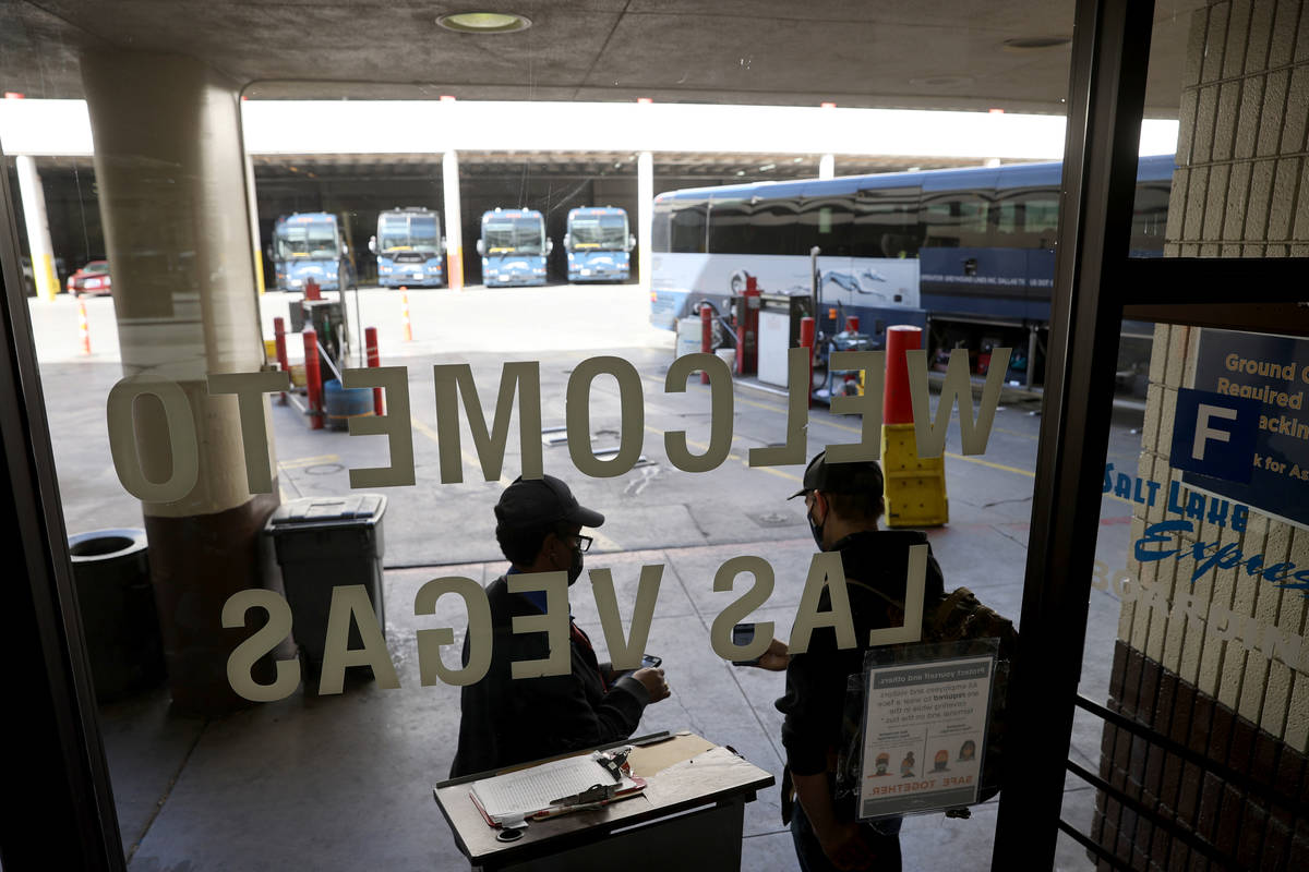 One of the final customers shows his ticket at the Greyhound bus terminal on Main Street in dow ...