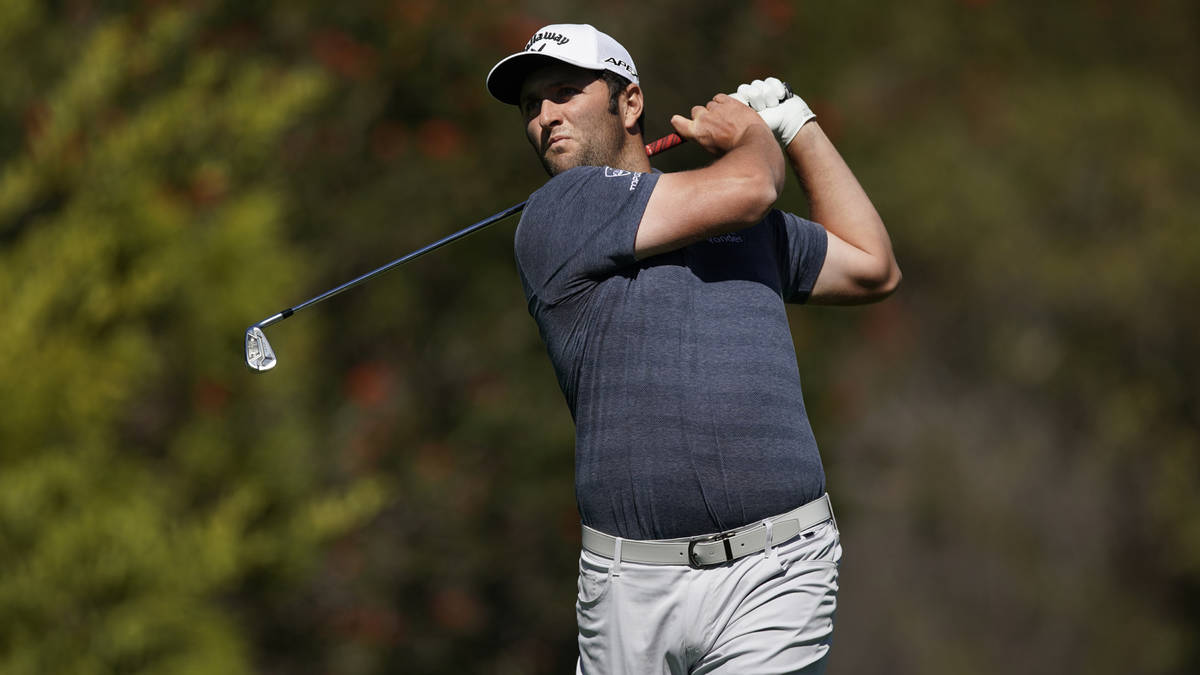 Jon Rahm tees off on the fourth hole during the second round of the Genesis Invitational golf t ...
