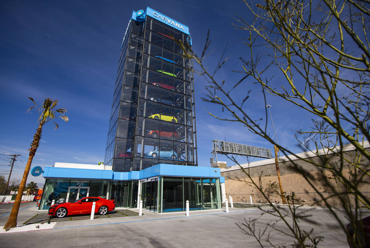 An exterior view at Carvana, a fully-automated, coin-operated car vending machine, in Las Vegas ...