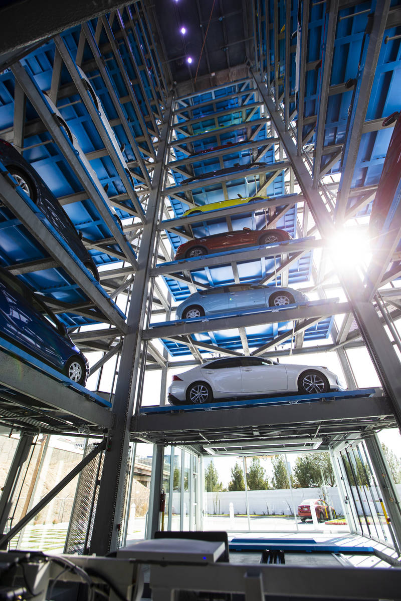 An interior view at Carvana, a fully-automated, coin-operated car vending machine, in Las Vegas ...