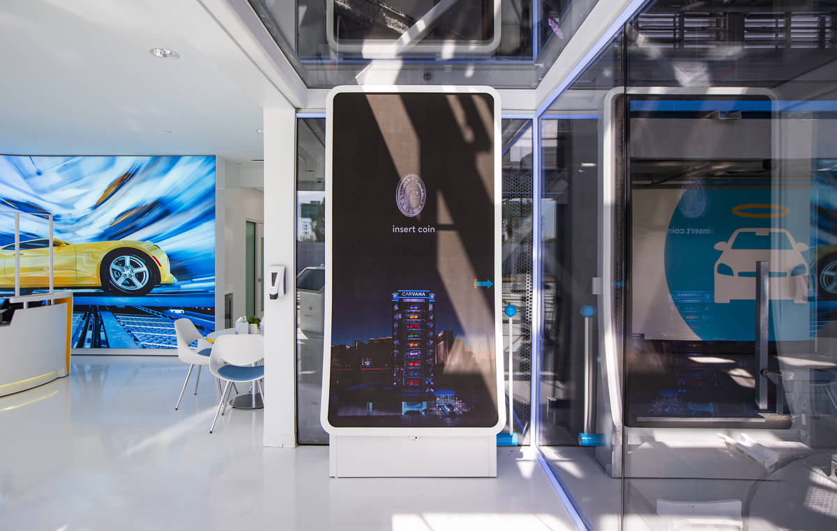 An interior view at Carvana, a fully-automated, coin-operated car vending machine, in Las Vegas ...