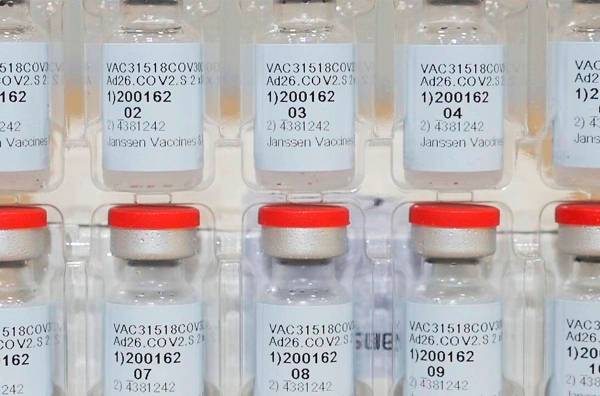 As Dec. 2, 2020, photo provided by Johnson & Johnson shows vials of the Janssen COVID-19 vaccin ...