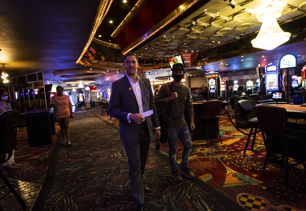 Jonathan Jossel, CEO of the Plaza, walks the casino floor as hotel-casino reopens in downtown L ...