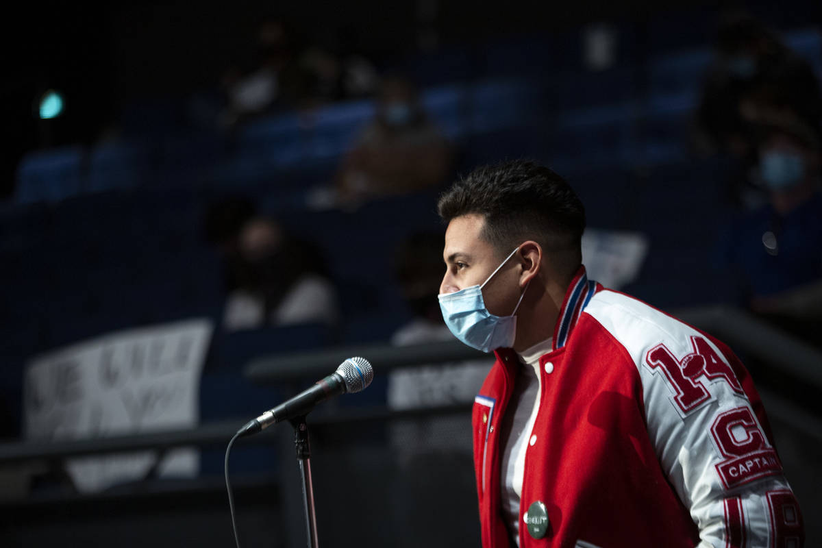 Axcel Ramirez-Fausto, a senior at Valley High School, advocates for schools to reopen, particul ...
