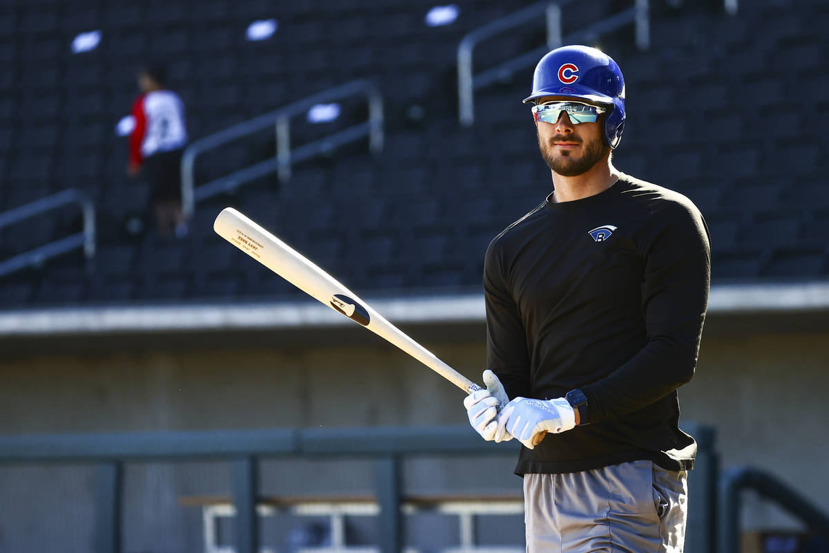 Chicago Cubs' Kris Bryant participates in batting practice at the Las Vegas Ballpark in Las Veg ...