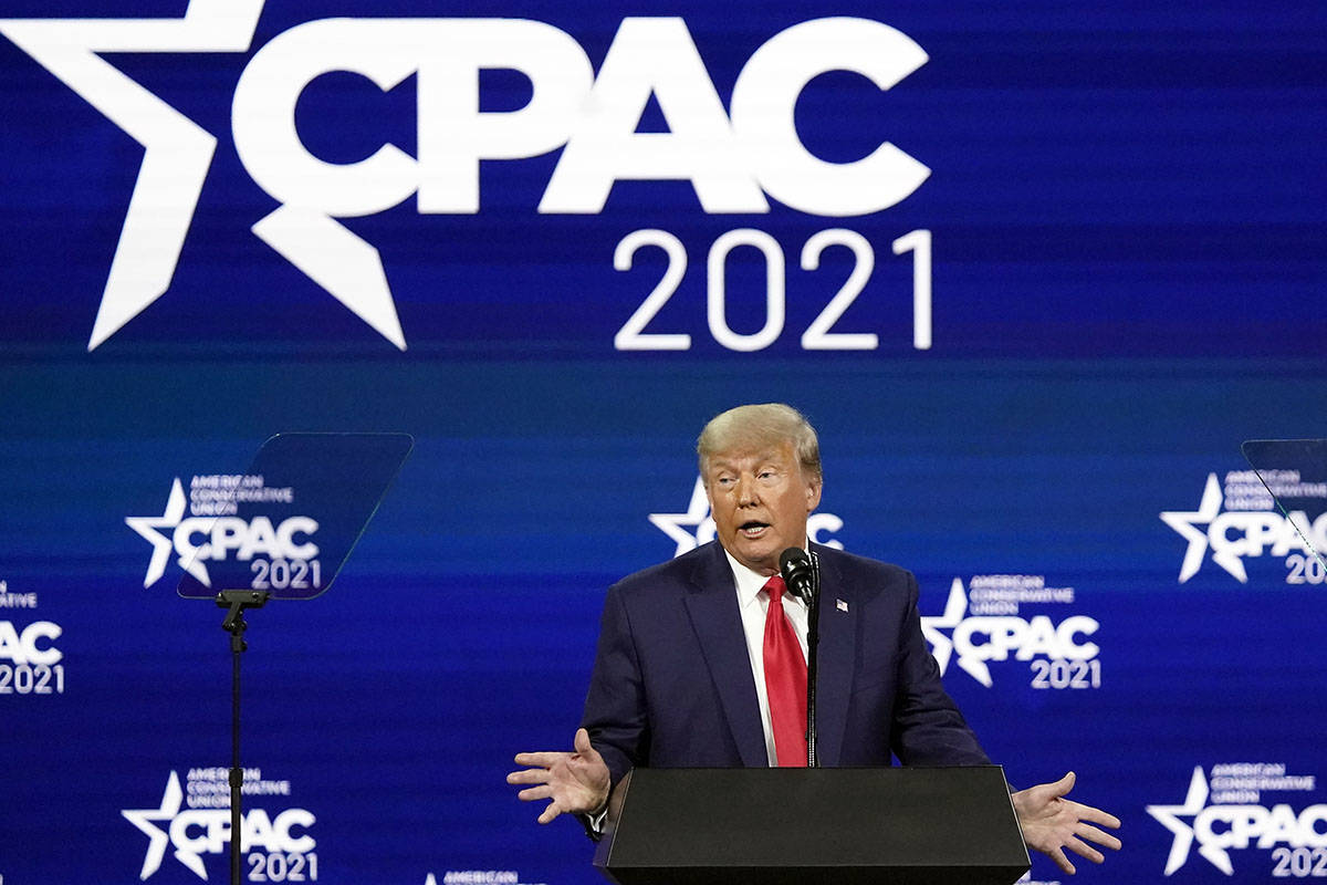 Former president Donald Trump speaks at the Conservative Political Action Conference (CPAC) Sun ...