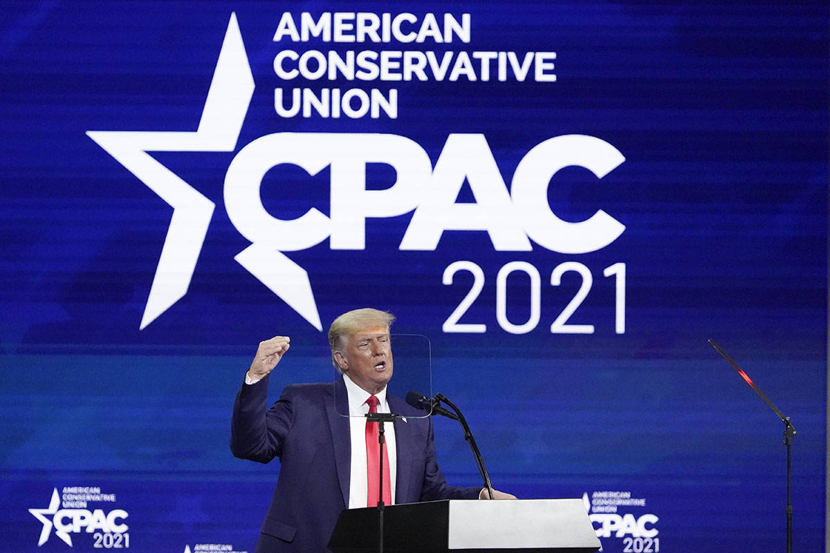 Former president Donald Trump speaks at the Conservative Political Action Conference (CPAC) Sun ...
