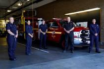 From left, fire Truck Captain Jeane Barrett, firefighter paramedic Sally Ortega, engine probati ...