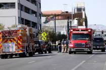 Police and firefighters at the scene where a security officer at the Lloyd George U.S. Courthou ...