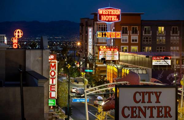 The Fremont9 apartment complex, rear, along Fremont Street, is a legacy of Tony Hsieh and his D ...