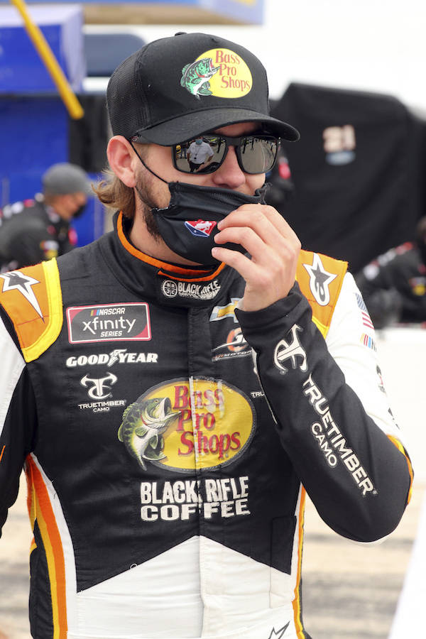 NASCAR Xfinity Series driver Noah Gragson (9) adjusts his mask before a NASCAR Xfinity Series a ...