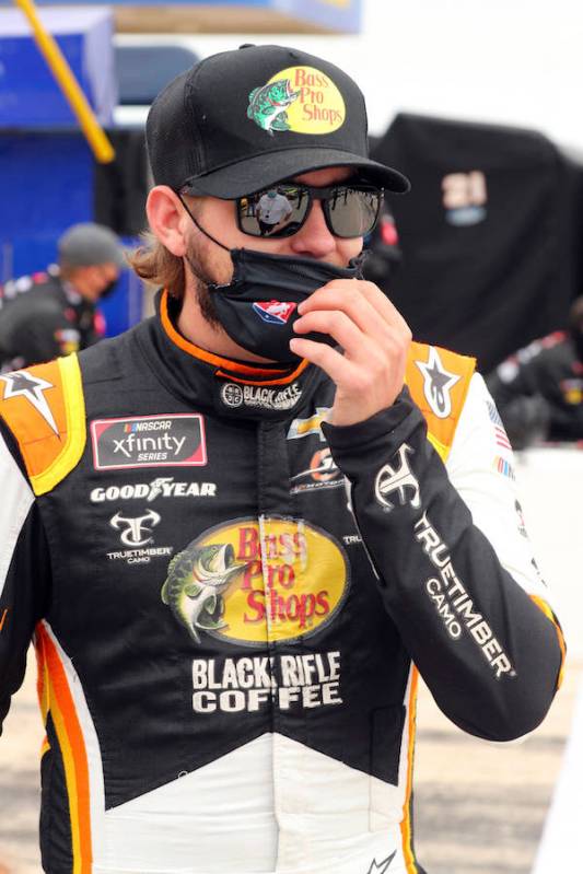 NASCAR Xfinity Series driver Noah Gragson (9) adjusts his mask before a NASCAR Xfinity Series a ...