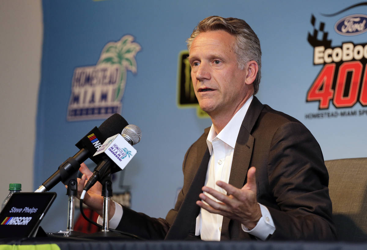 NASCAR President Steve Phelps speaks during a news conference before the NASCAR Cup Series Cham ...