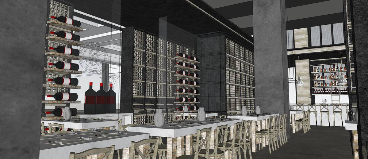 An artist's rendering of the main dining room at Wally's Wine & Spirits, which is coming to Las ...