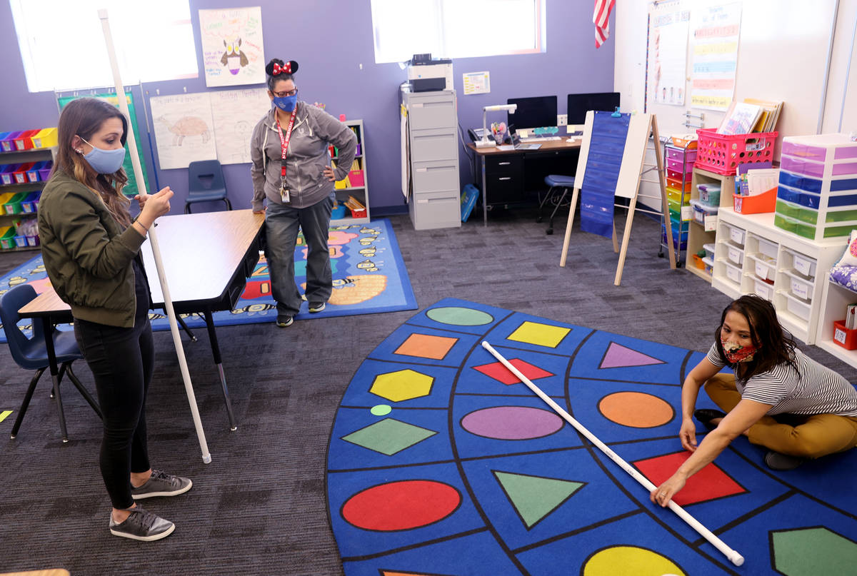 Golda Gilliam, assistant principal at Dearing Elementary School in Las Vegas, uses a six-foot l ...