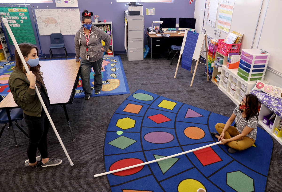 Golda Gilliam, assistant principal at Dearing Elementary School in Las Vegas, uses a six-foot l ...