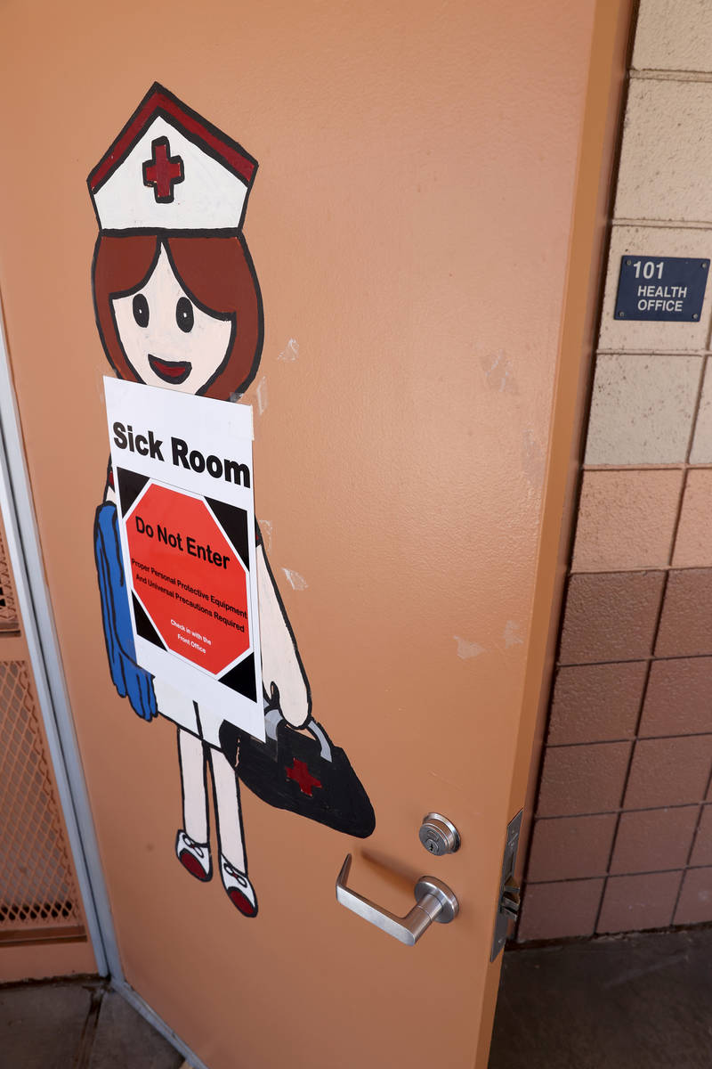 The sick room at Dearing Elementary School in Las Vegas Wednesday, Feb. 24, 2021. (K.M. Cannon/ ...