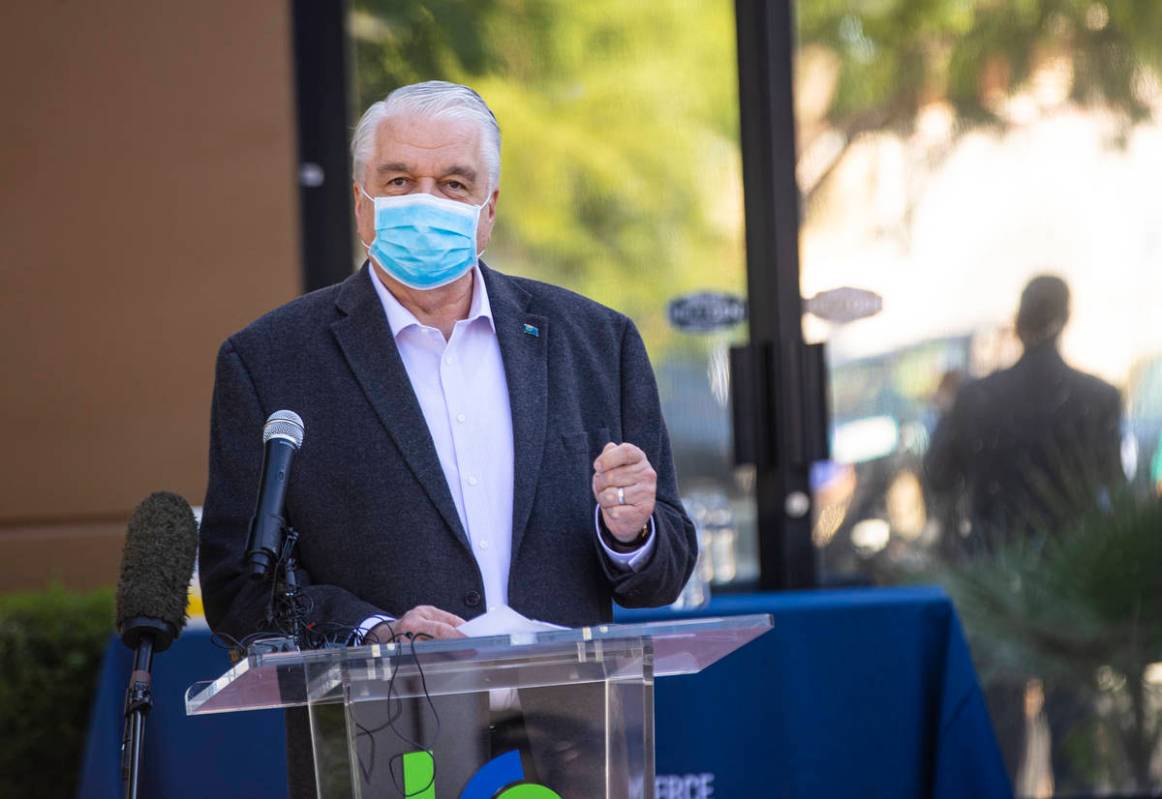 Gov. Steve Sisolak speaks during a press conference announcing a new grant program aimed at hel ...