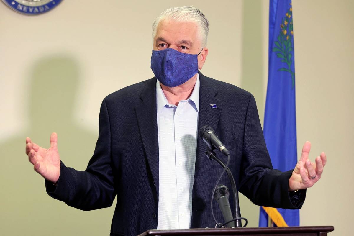 Nevada Gov. Steve Sisolak speaks during a news conference at the Sawyer Building in Las Vegas i ...