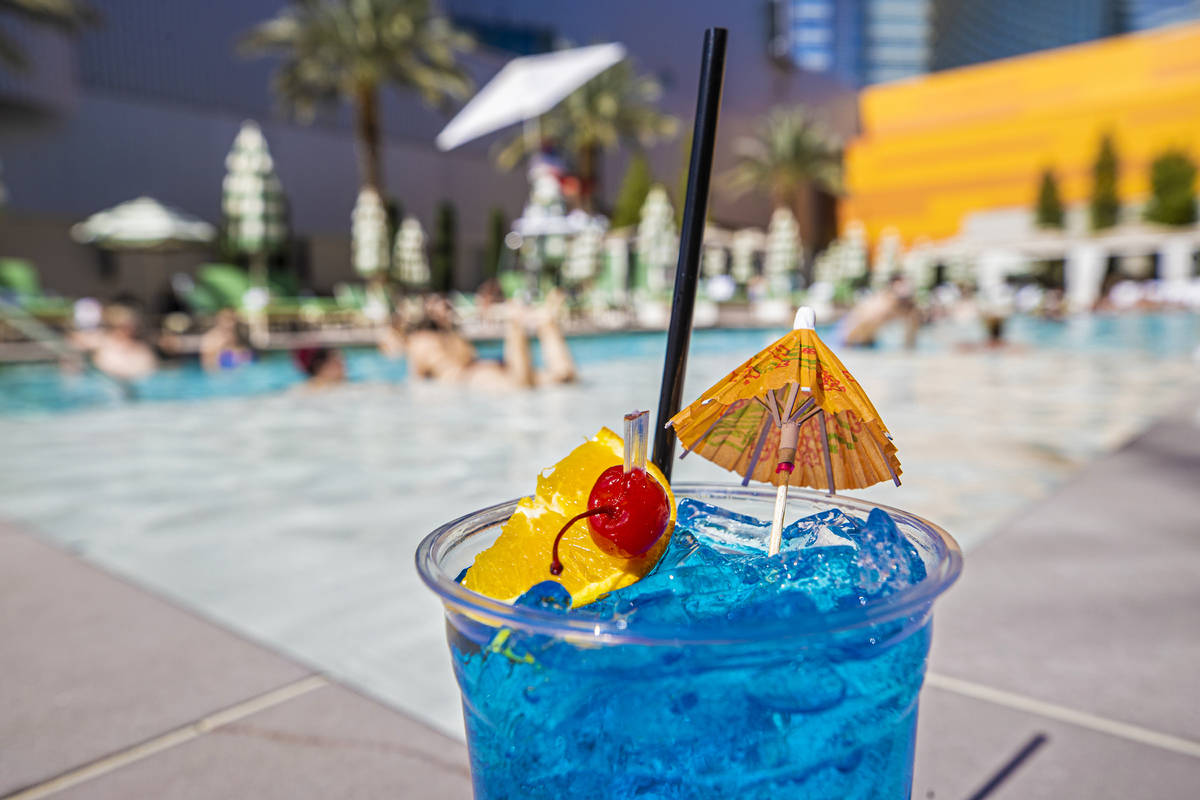 Raspberry ice tea with Blue Curacao by the pool at Park MGM on Saturday, March 6, 2021, in Las ...