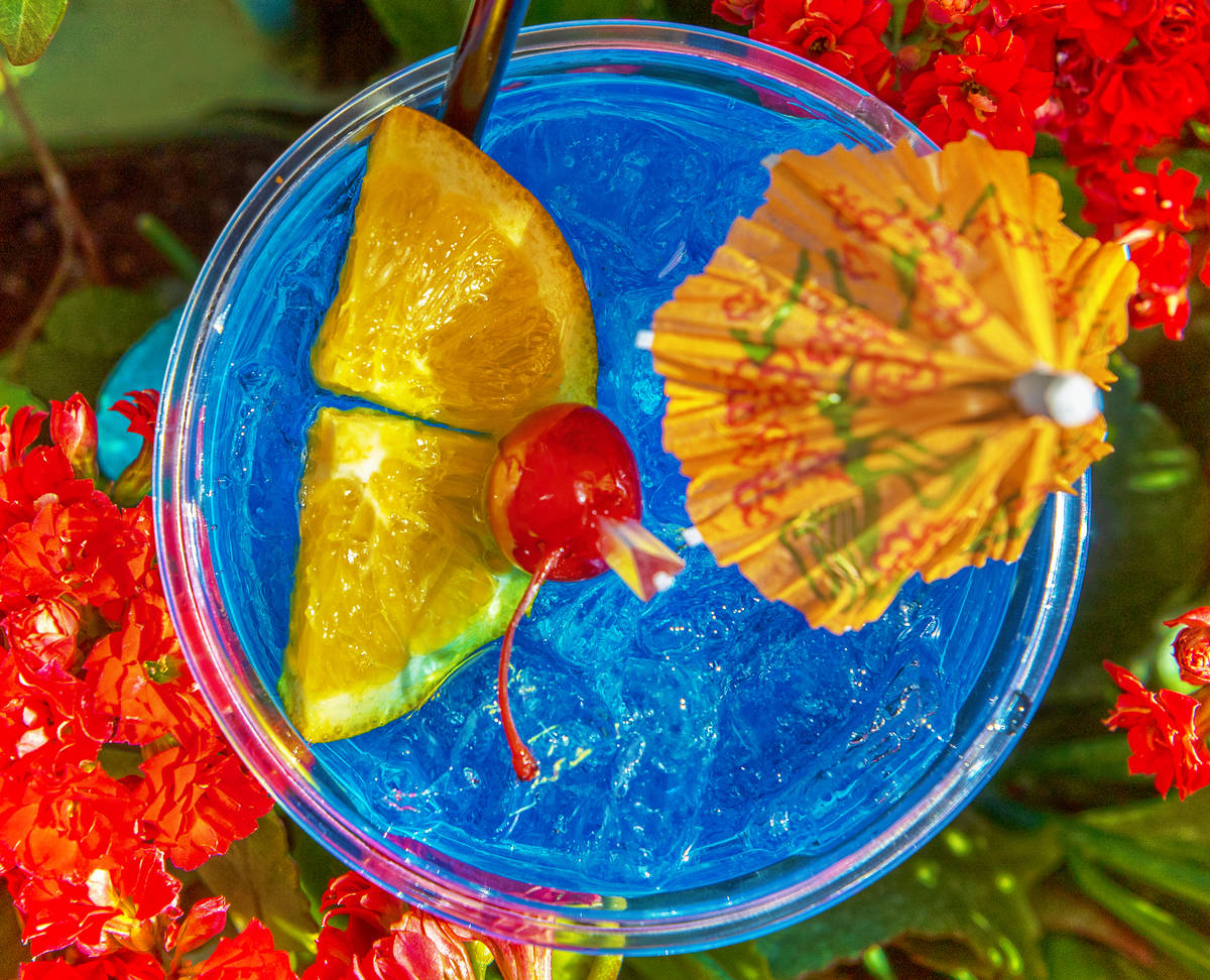 Raspberry ice tea with Blue Curacao Cocktails by the pool at Park MGM on Saturday, March 6, 202 ...
