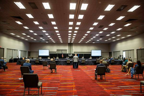 The room is socially distanced prior to a marketing presentation during a Las Vegas Convention ...