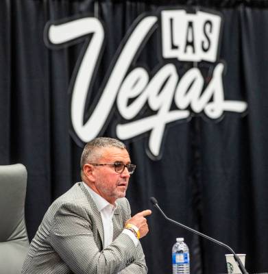 Las Vegas Convention and Visitors Authority Treasurer Anton Nikodemus answers a question during ...