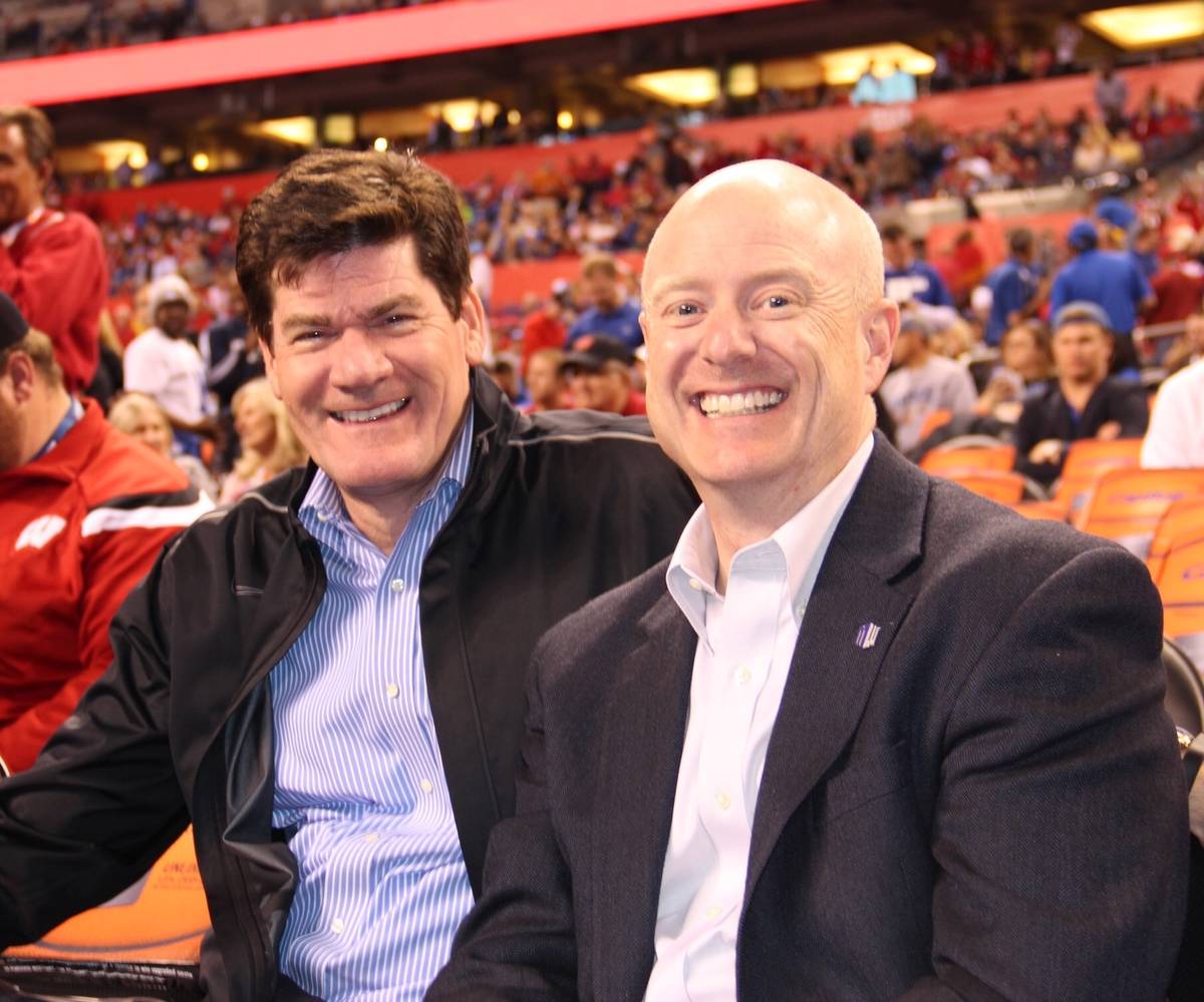 Big West Conference Commissioner Dan Butterly (right) sits with Mountain West Commissioner Crai ...