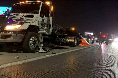 Nevada Highway Patrol investigates a fatal hit-and-run on Tuesday, March 9, 2021, on the 215 Be ...