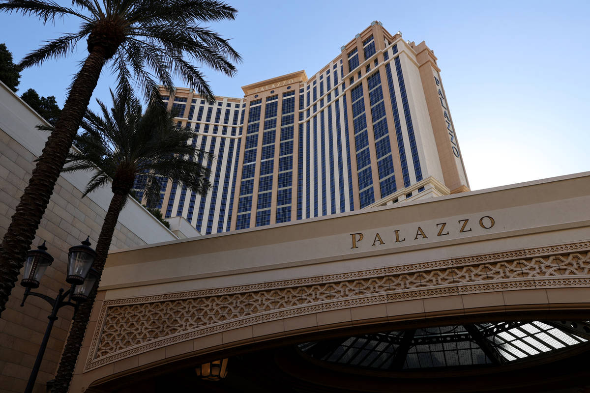 The porte cochere at the Palazzo on the Strip in Las Vegas Wednesday, March 3, 2021. (K.M. Can ...