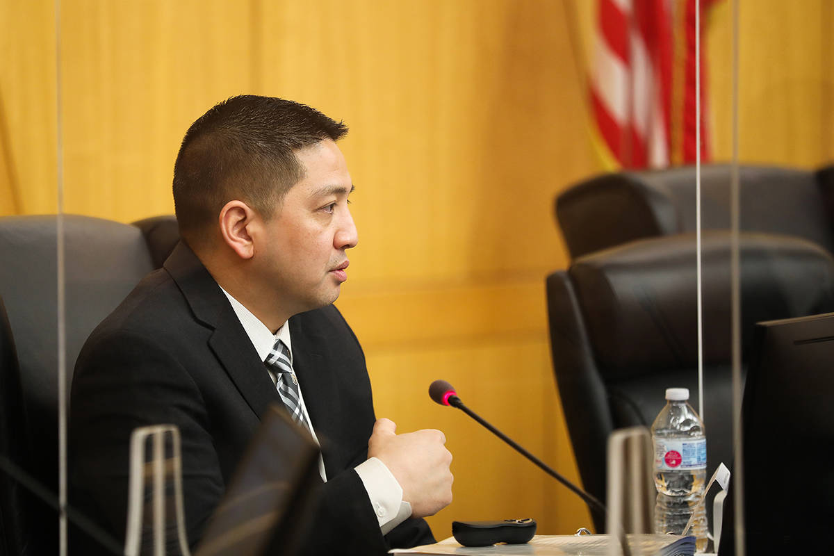 Metropolitan Police Detective Scott Mendoza speaks at a fact find review for the officer-involv ...