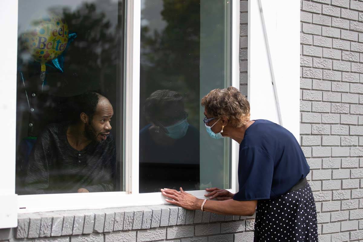 In this June 26, 2020, file photo Southern Pines nursing home resident Wayne Swint gets a birth ...