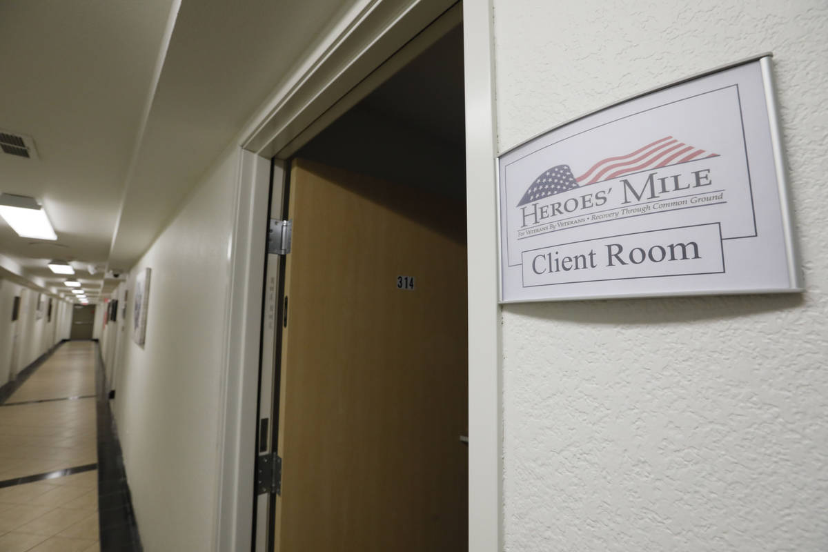 A client room sign is seen at the Vance Johnson Recovery Center in Las Vegas, Wednesday, March ...