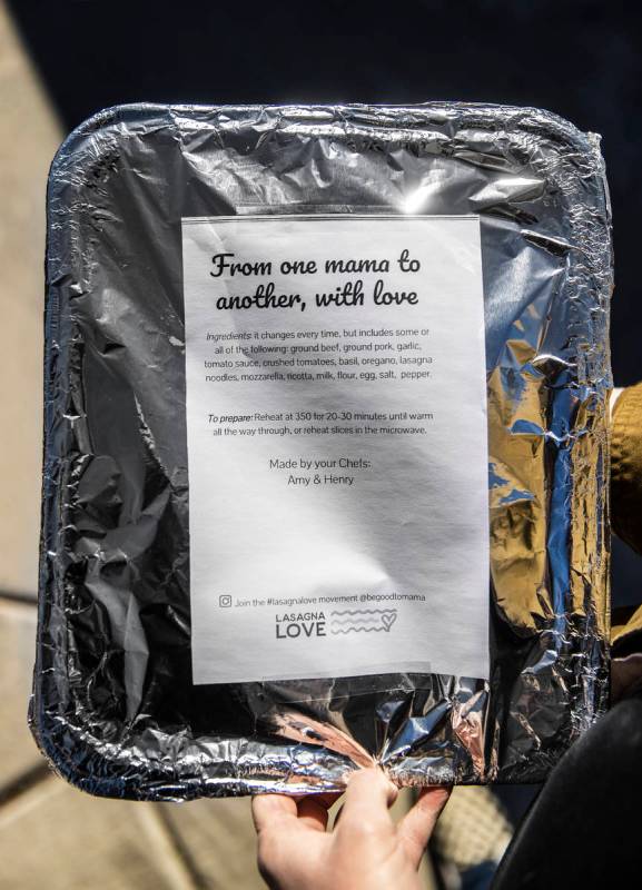 Amy Kelly delivers lasagne to a home in Las Vegas. Lasagne Love is a national program that prov ...